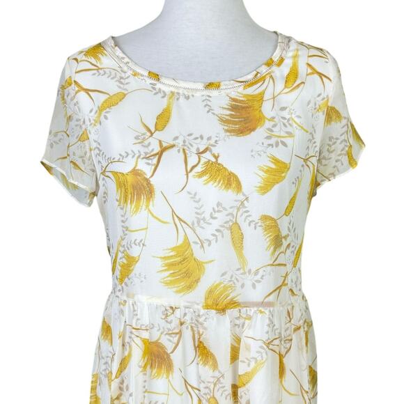 A loves A Gold Yellow Floral Wheat Novelty Print 100% Silk Mini Babydoll Dress - Picture 7 of 13